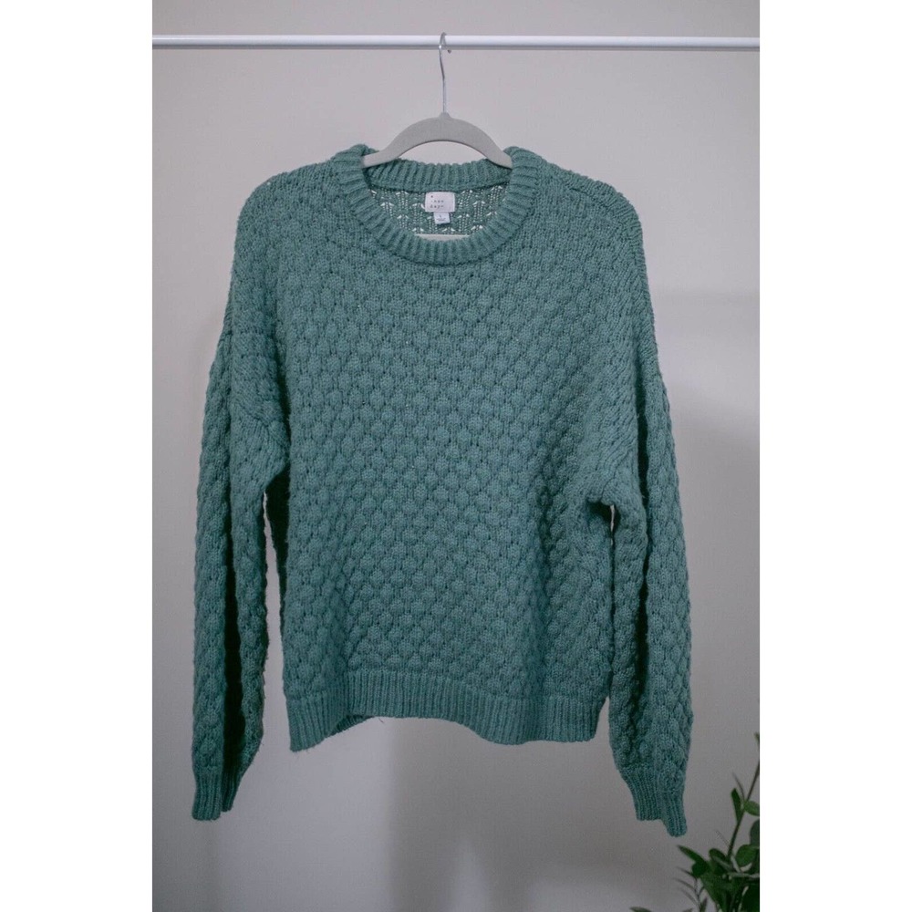 A NEW DAY Womens Chunky Knit Pine Green Balloon Sleeve Cropped Sweater SZ L